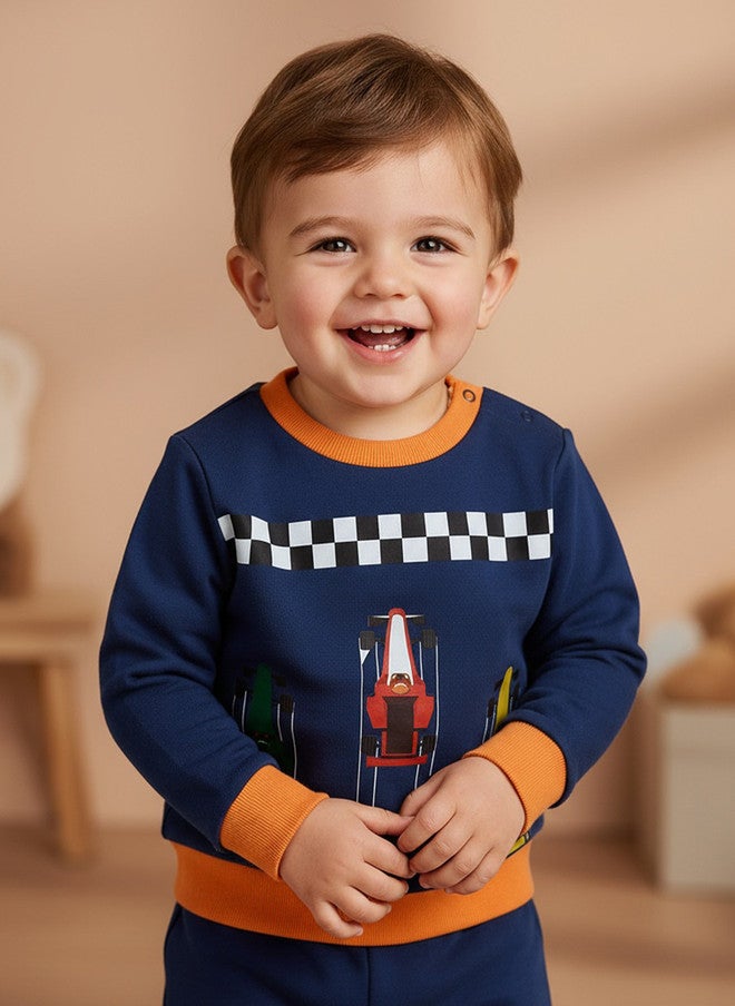 BONTOTS Infant Boys Speedy Racer Printed Organic Cotton Sweatshirt - Image 1